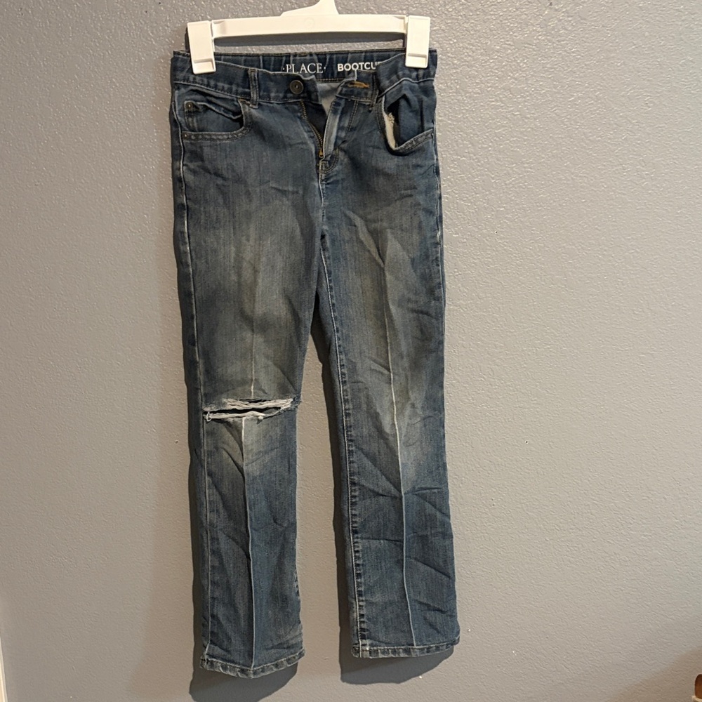 Place Men's Distressed Blue Bootcut Jeans